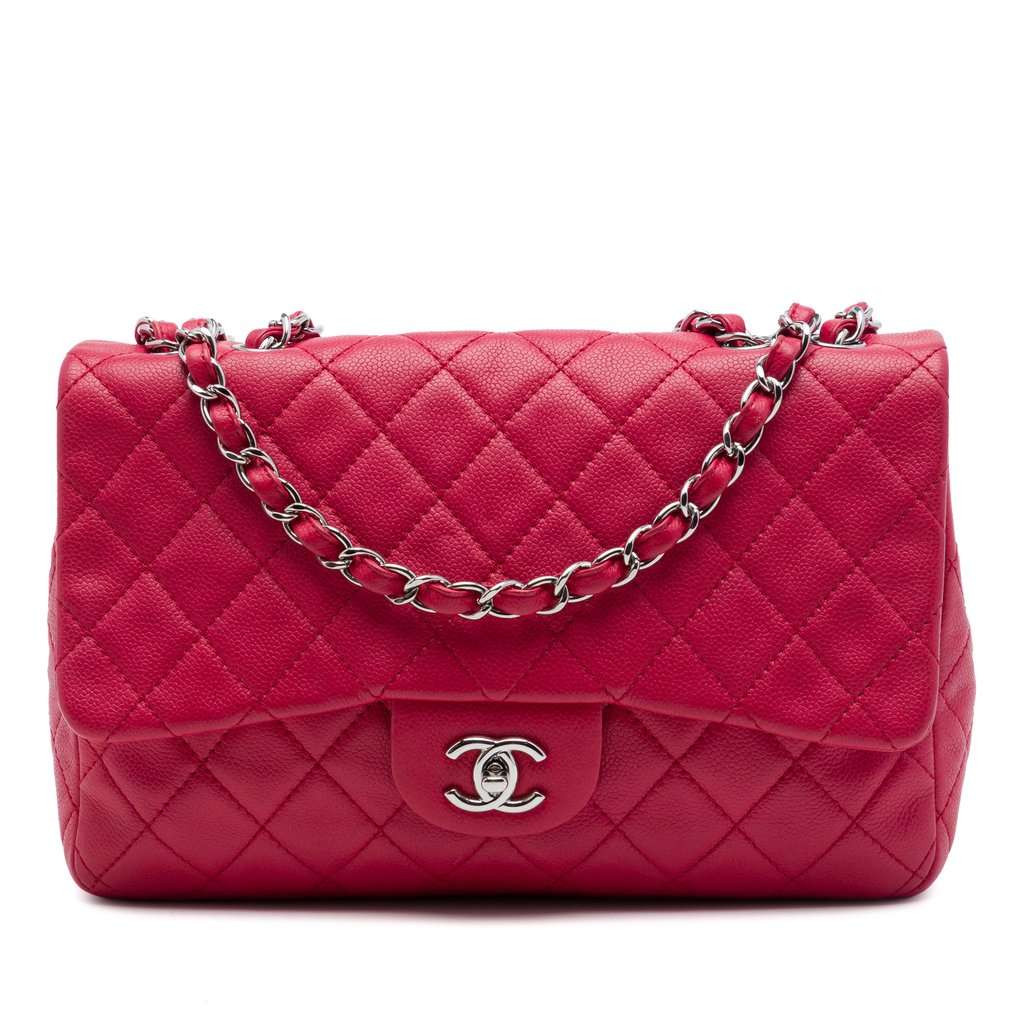 Chanel Jumbo Classic Caviar Single Flap Pink Leather Very good condition - Front View
