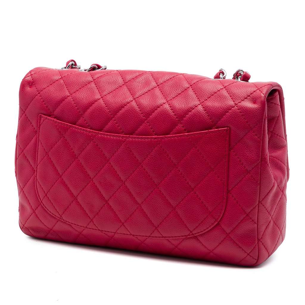 Chanel Jumbo Classic Caviar Single Flap Pink Leather Very good condition - Back View