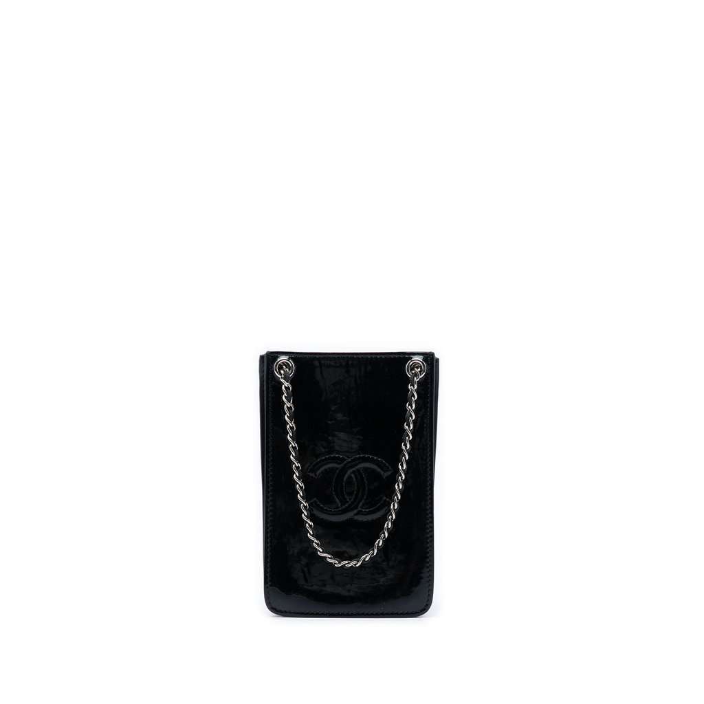 Chanel CC Patent Phone Holder Crossbody Black Leather Very good - Front View