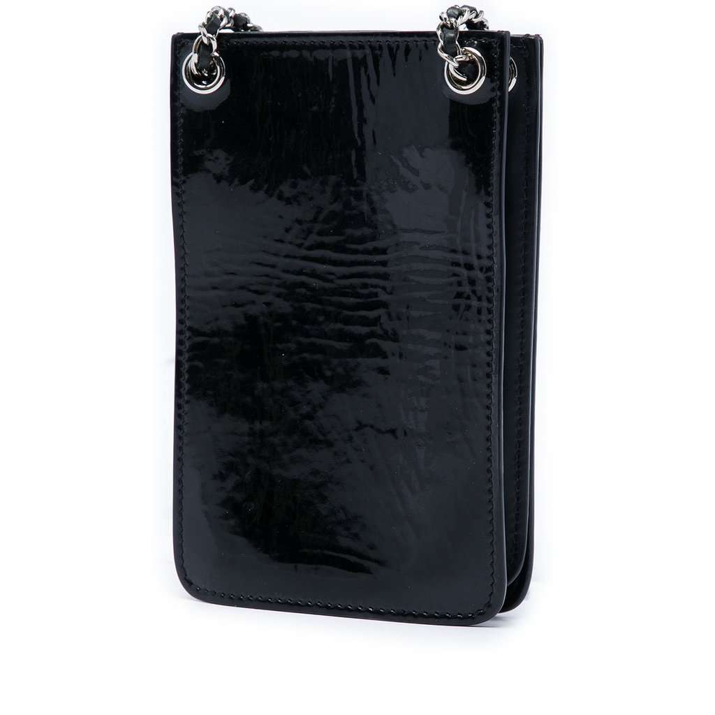 Chanel CC Patent Phone Holder Crossbody Black Leather Very good - Back View