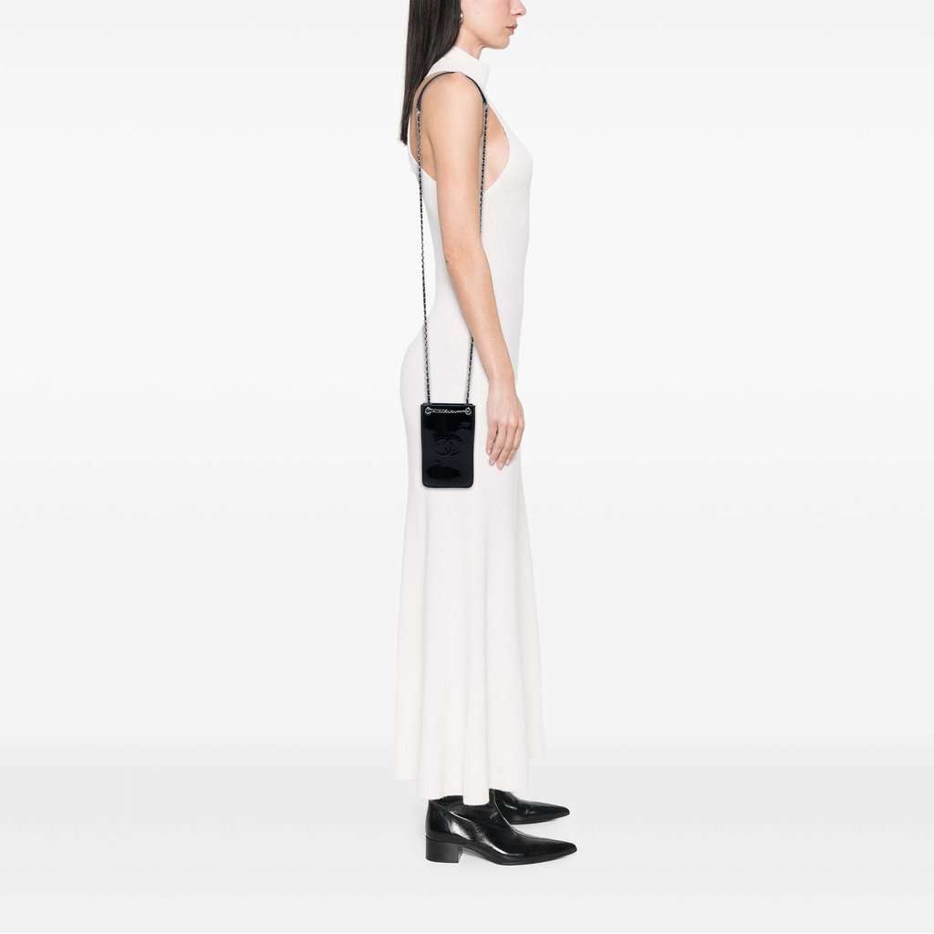 Chanel CC Patent Phone Holder Crossbody Black Leather Very good - Box View