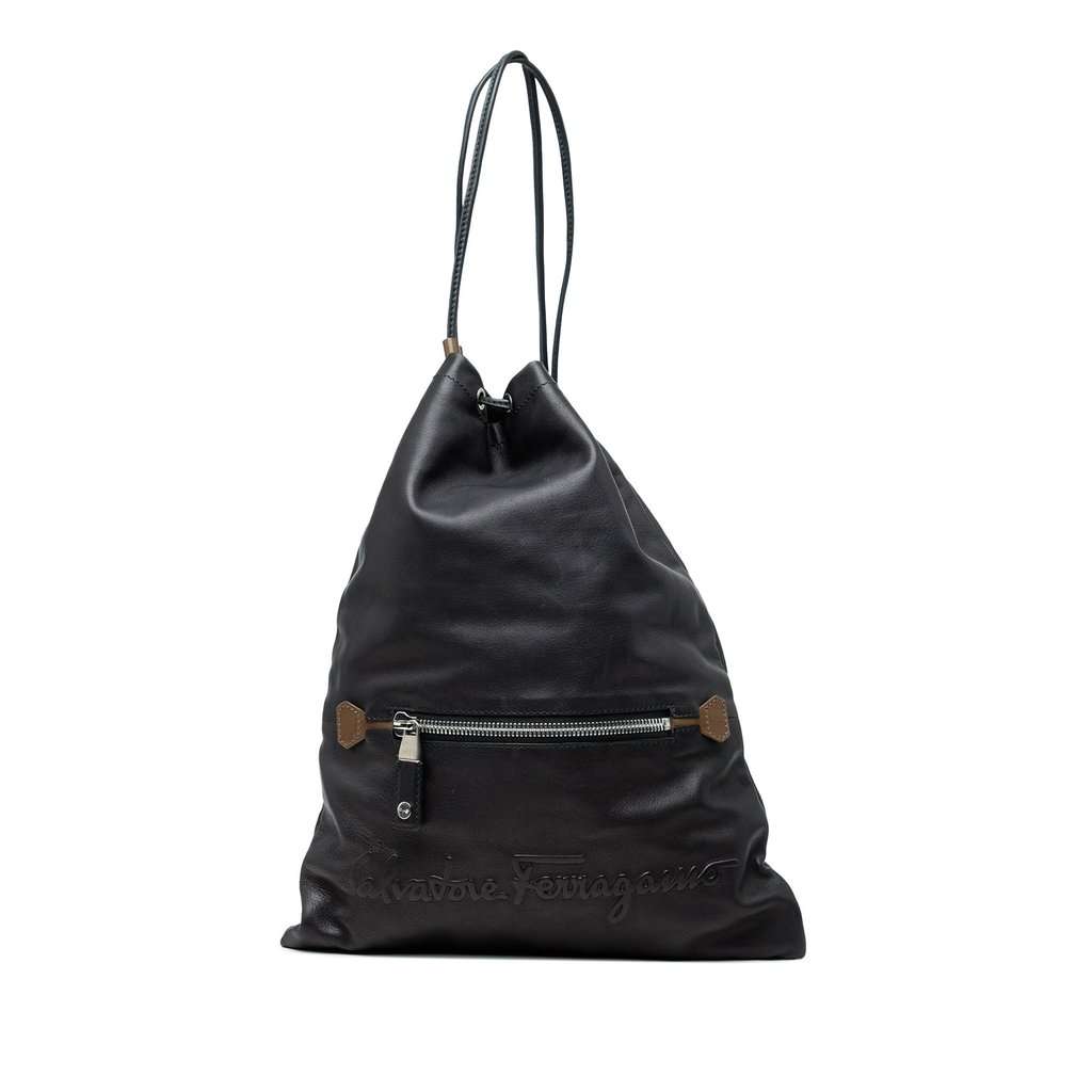 Salvatore Ferragamo Leather Kentucky Drawstring Backpack Black Leather Very good - Front View