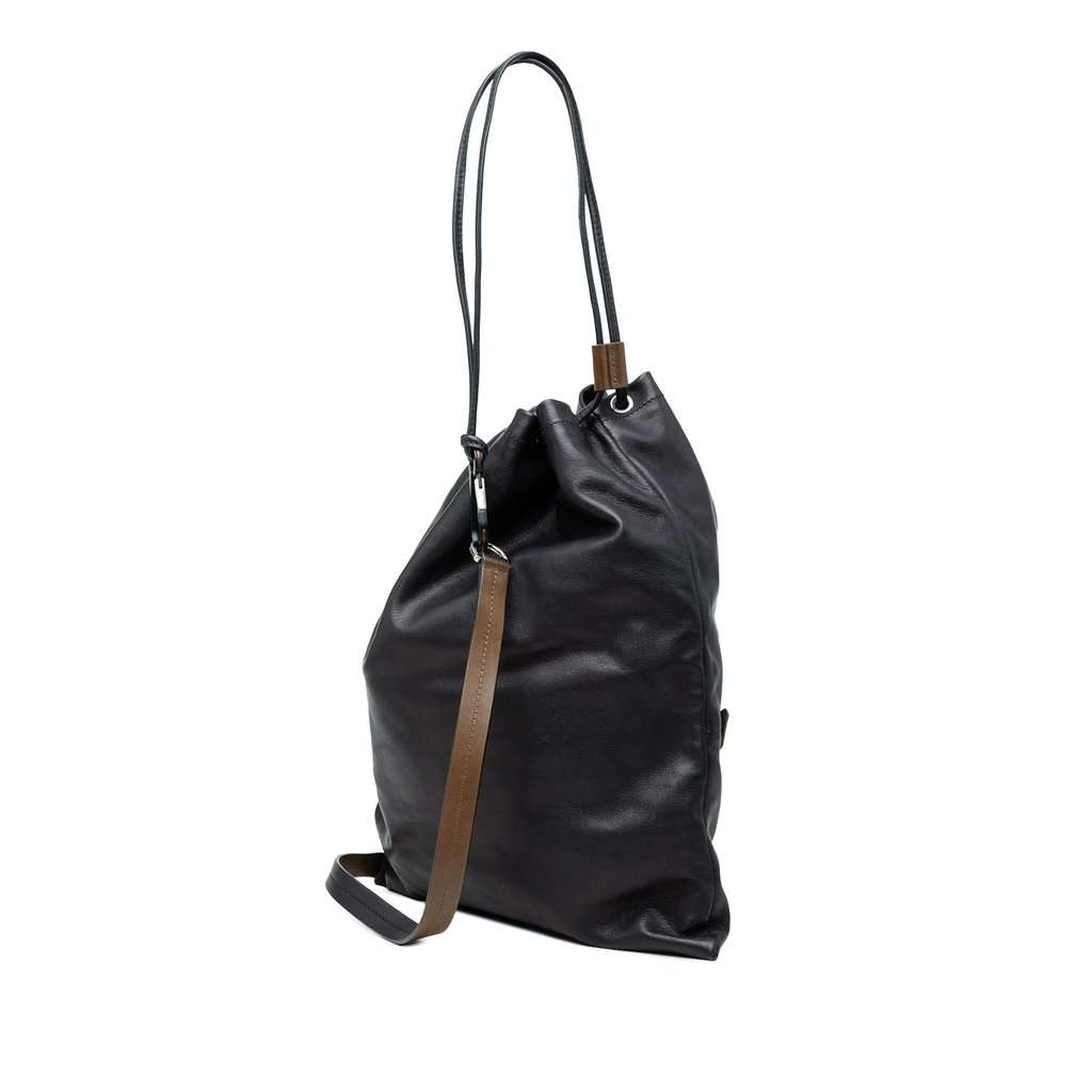 Salvatore Ferragamo Leather Kentucky Drawstring Backpack Black Leather Very good - Back View
