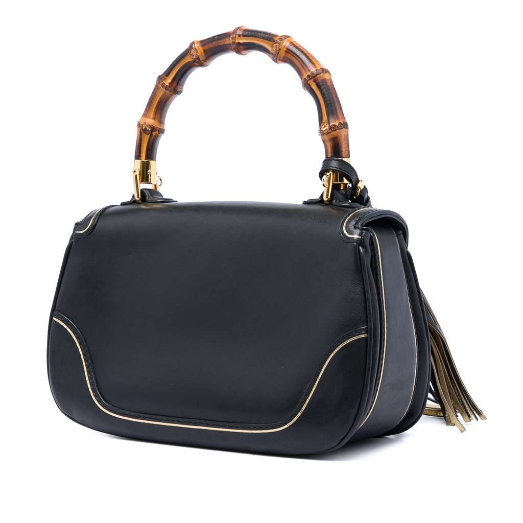 Gucci Medium Calfskin New Bamboo Top Handle Bag Black Leather Very good - Back View