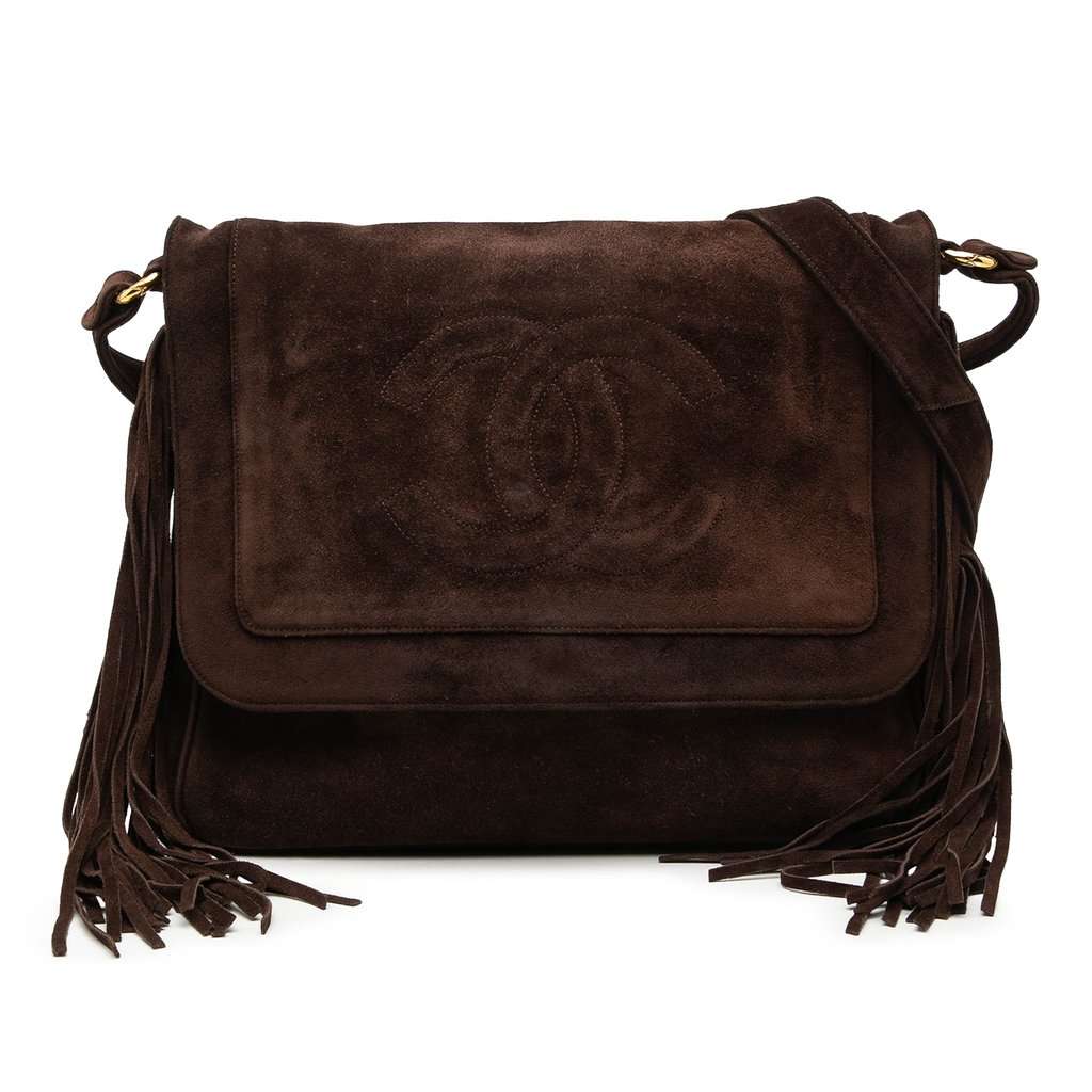 Chanel CC Suede Tassel Flap Crossbody Brown Leather Good condition - Front View