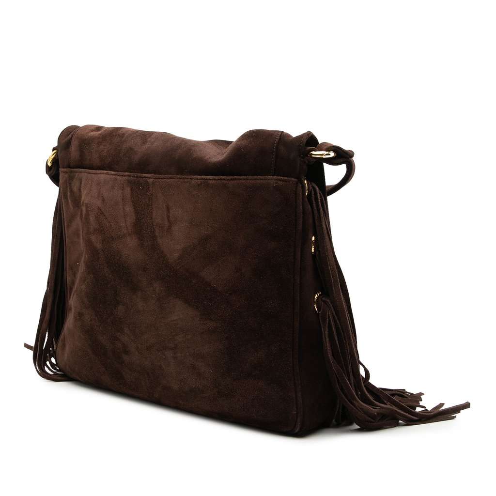 Chanel CC Suede Tassel Flap Crossbody Brown Leather Good condition - Back View