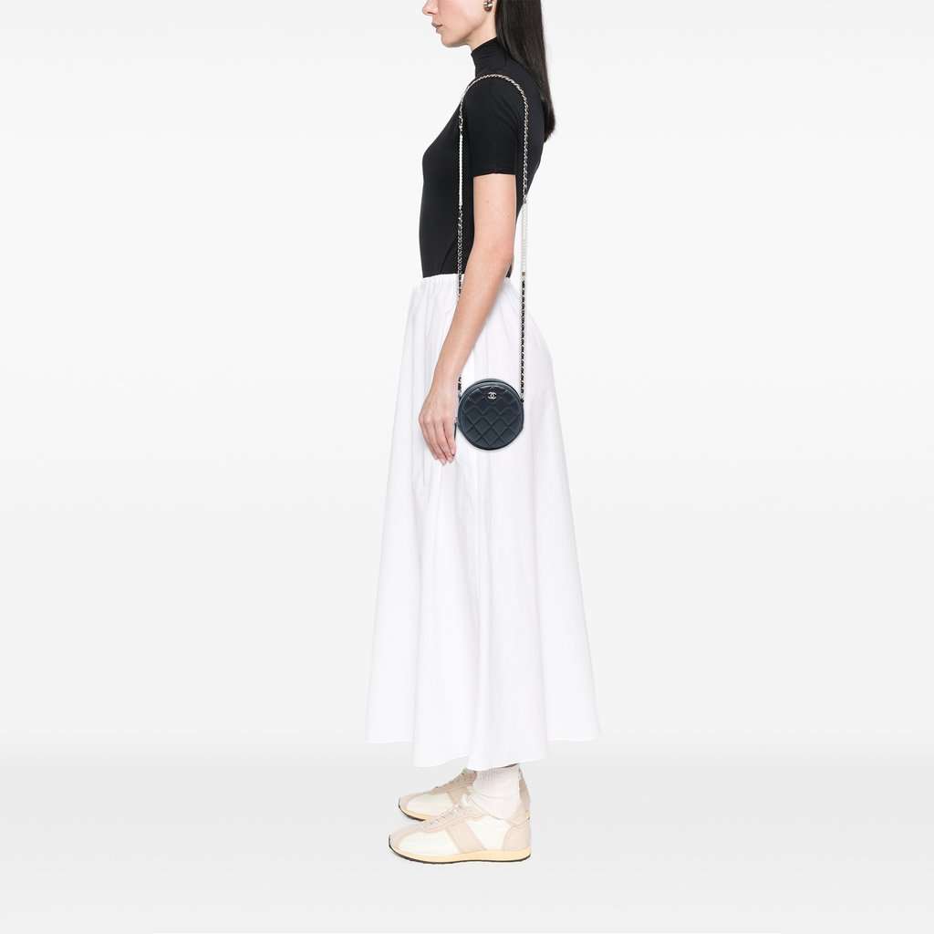 Chanel CC Quilted Iridescent Lambskin Pearl Round Clutch with Chain Black Leather Very good - Box View