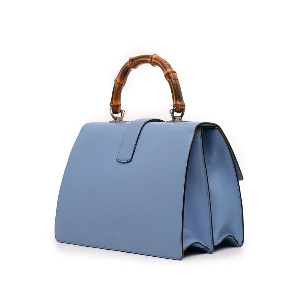 Gucci Large Calfskin Floral Embroidered Bamboo Dionysus Web Satchel Blue Leather Very good - Back View
