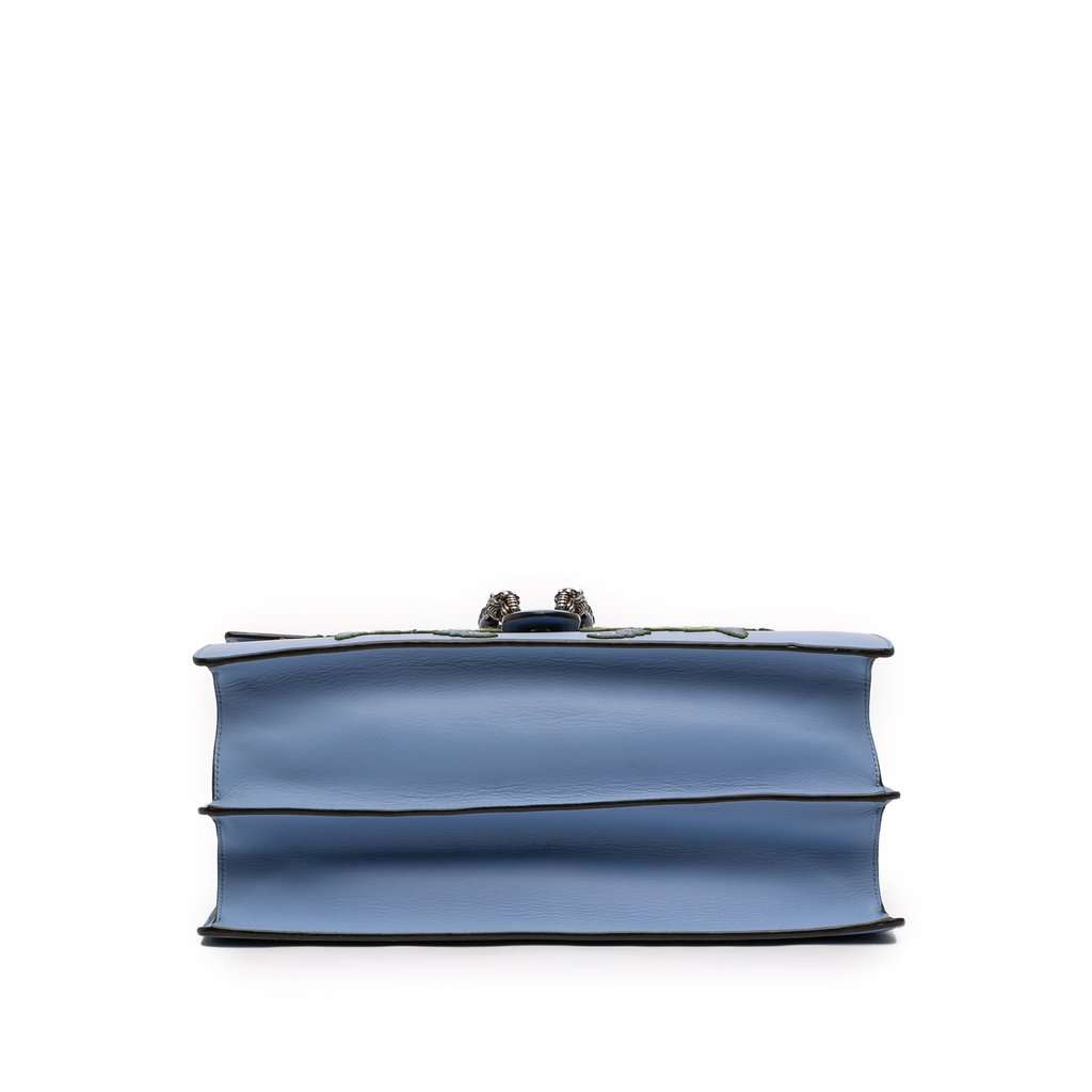 Gucci Large Calfskin Floral Embroidered Bamboo Dionysus Web Satchel Blue Leather Very good - Inside View