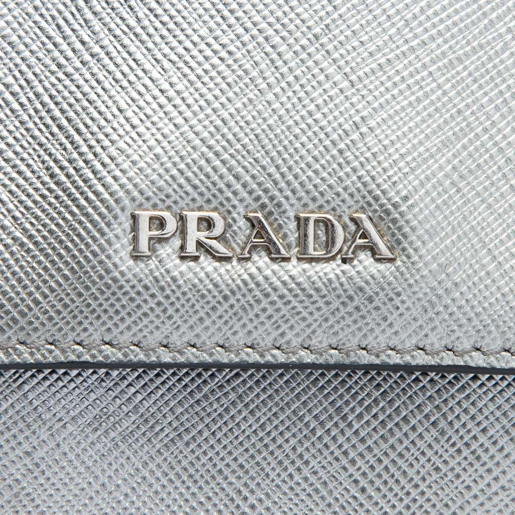 Prada Saffiano Wallet on Strap Silver Leather Very good - Box View