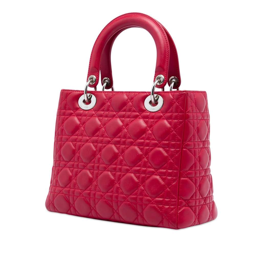 Dior Medium Calfskin Cannage Lady Dior Red Leather Very good - Back View