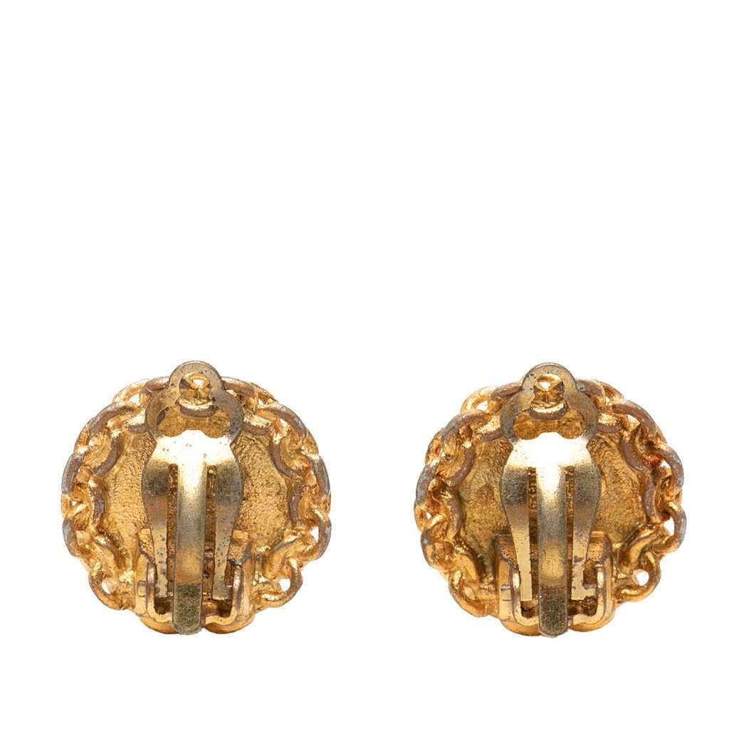Chanel CC Gold Plated Round Clip On Earrings Gold Metal Very good condition - Back View