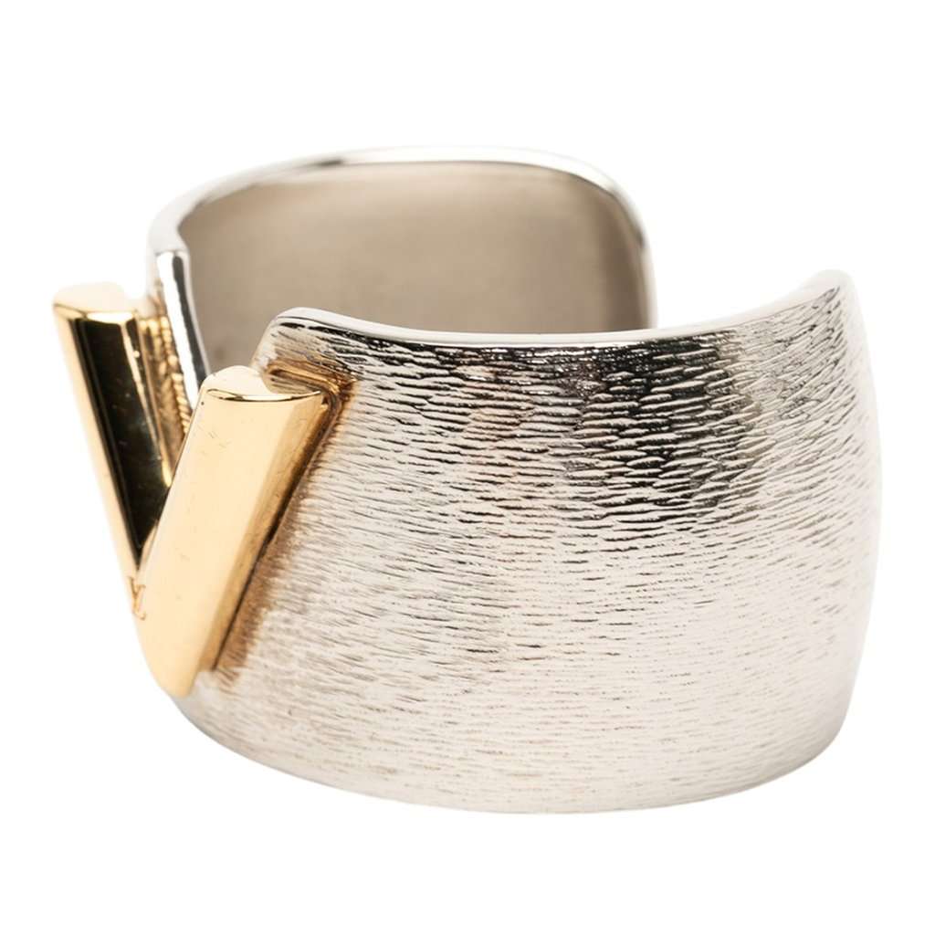 Louis Vuitton Textured Brass Essential V Colorama Open Cuff Bracelet Silver Metal Very good condition - Back View