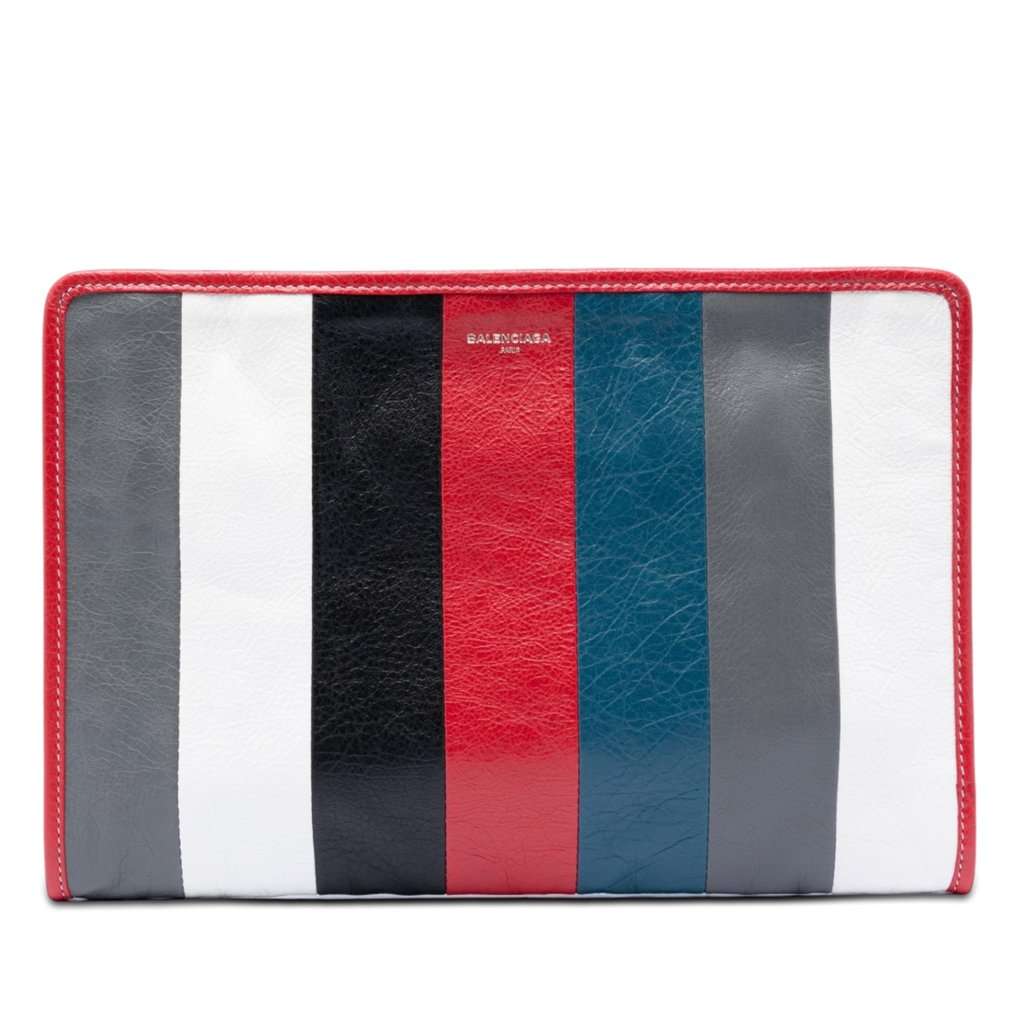 Balenciaga Lambskin Striped Bazar Clutch Grey Leather Very good condition - Front View