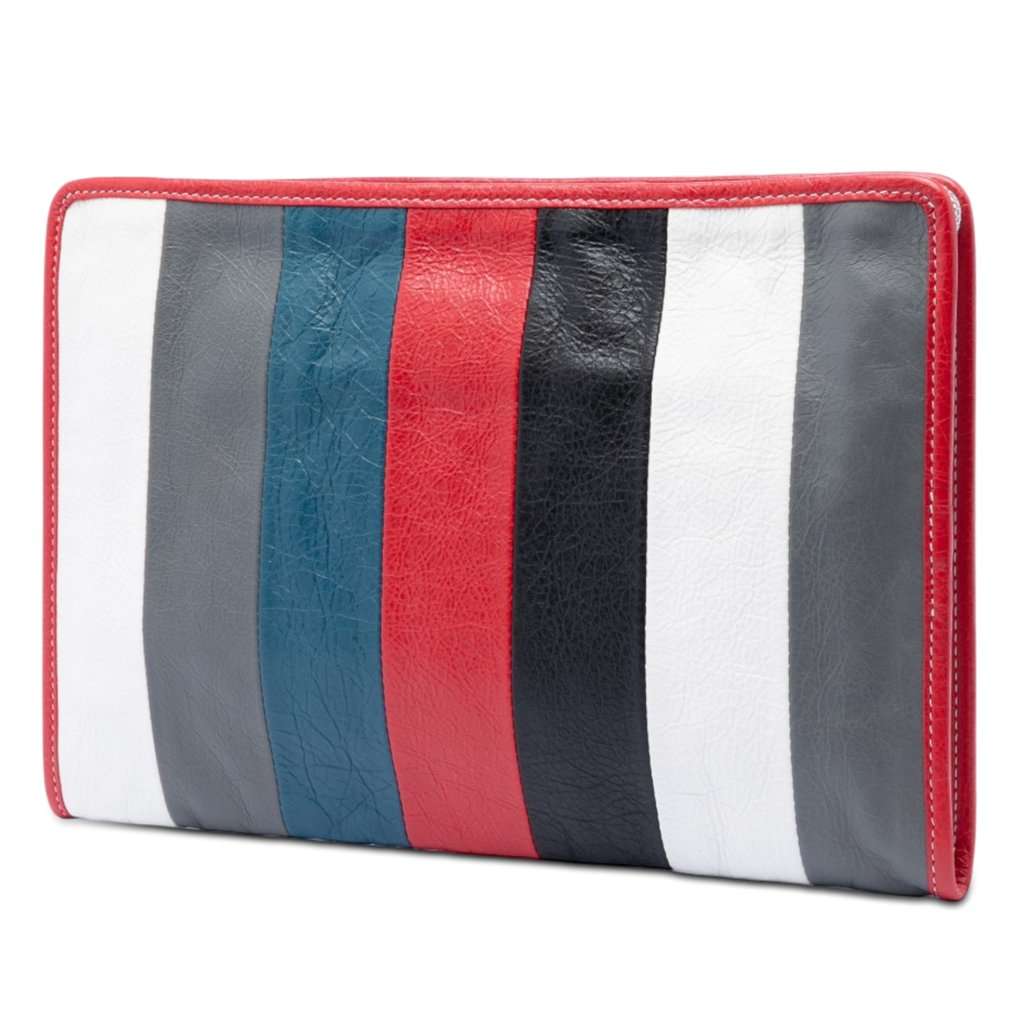 Balenciaga Lambskin Striped Bazar Clutch Grey Leather Very good condition - Back View