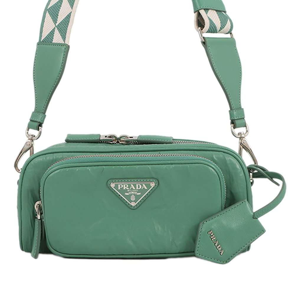 Prada Nappa Antique Multi Pocket Crossbody Green Leather Very good condition - Front View