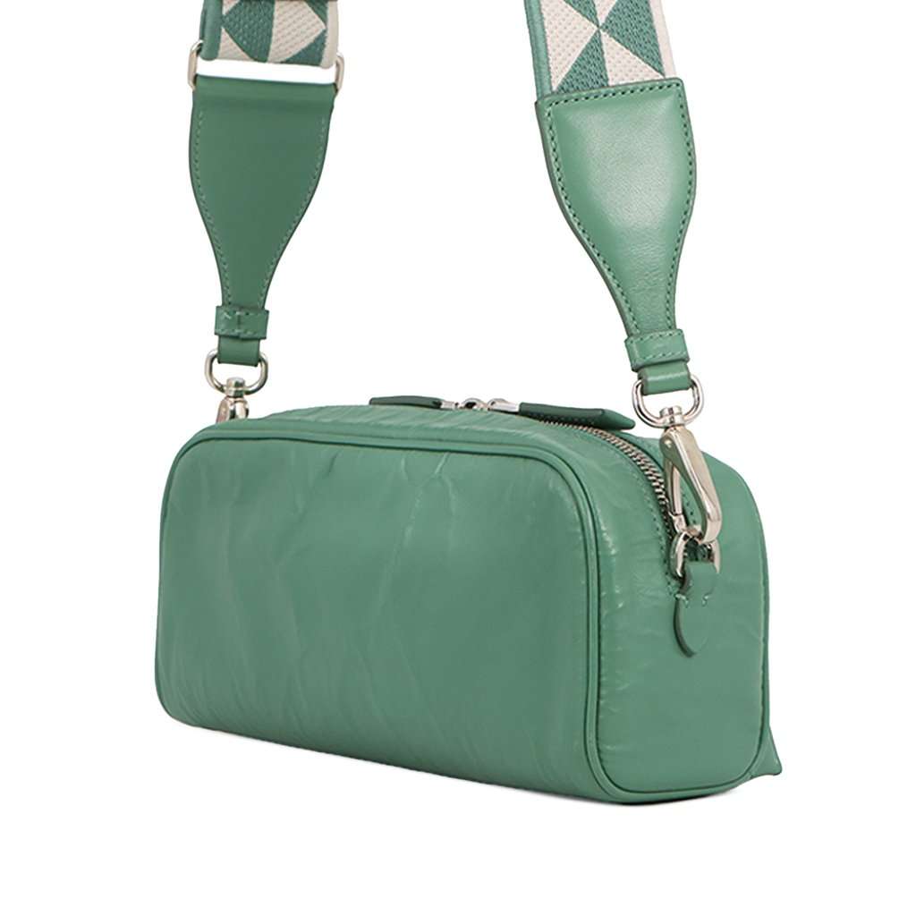 Prada Nappa Antique Multi Pocket Crossbody Green Leather Very good condition - Back View