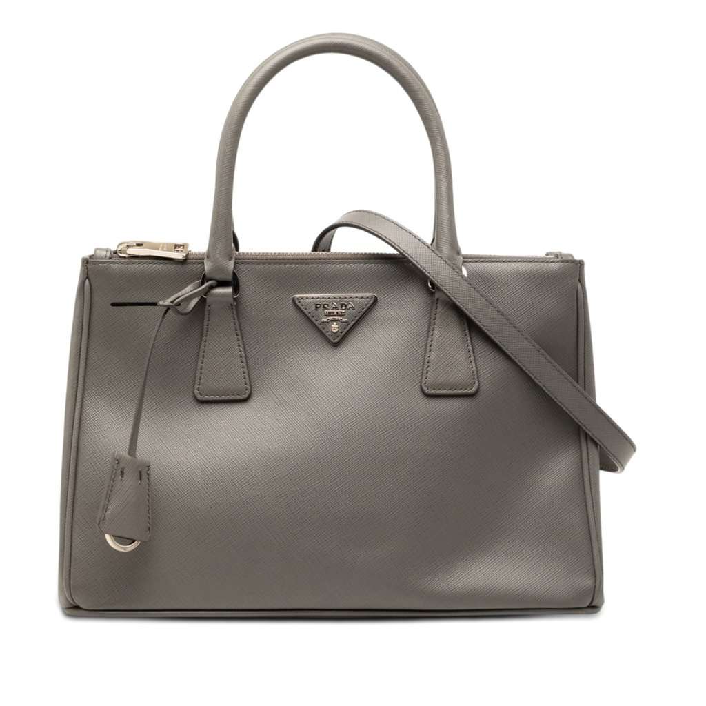 Prada Medium Saffiano Lux Galleria Double Zip Satchel Green Leather Very good condition - Front View