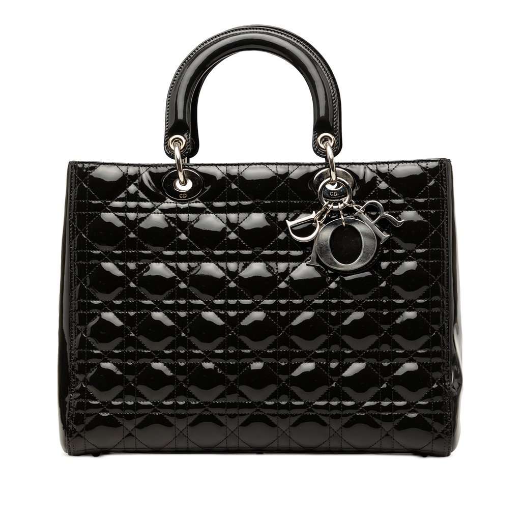 Dior Large Patent Cannage Lady Dior Black Leather Very good condition - Front View