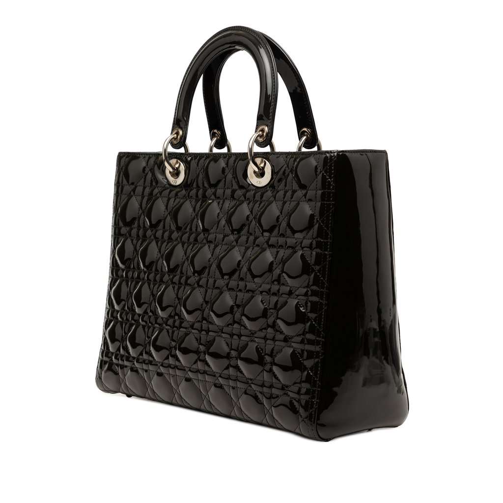 Dior Large Patent Cannage Lady Dior Black Leather Very good condition - Back View