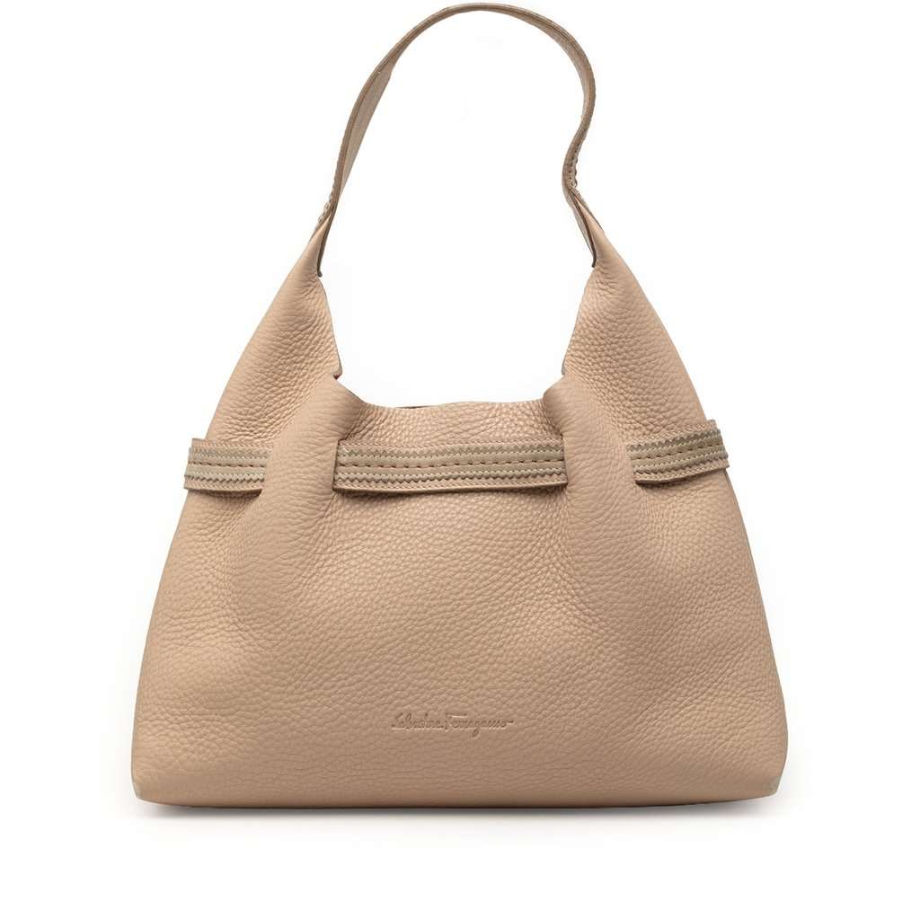 Ferragamo Grained Leather Shoulder Bag Brown Leather Very good condition - Front View