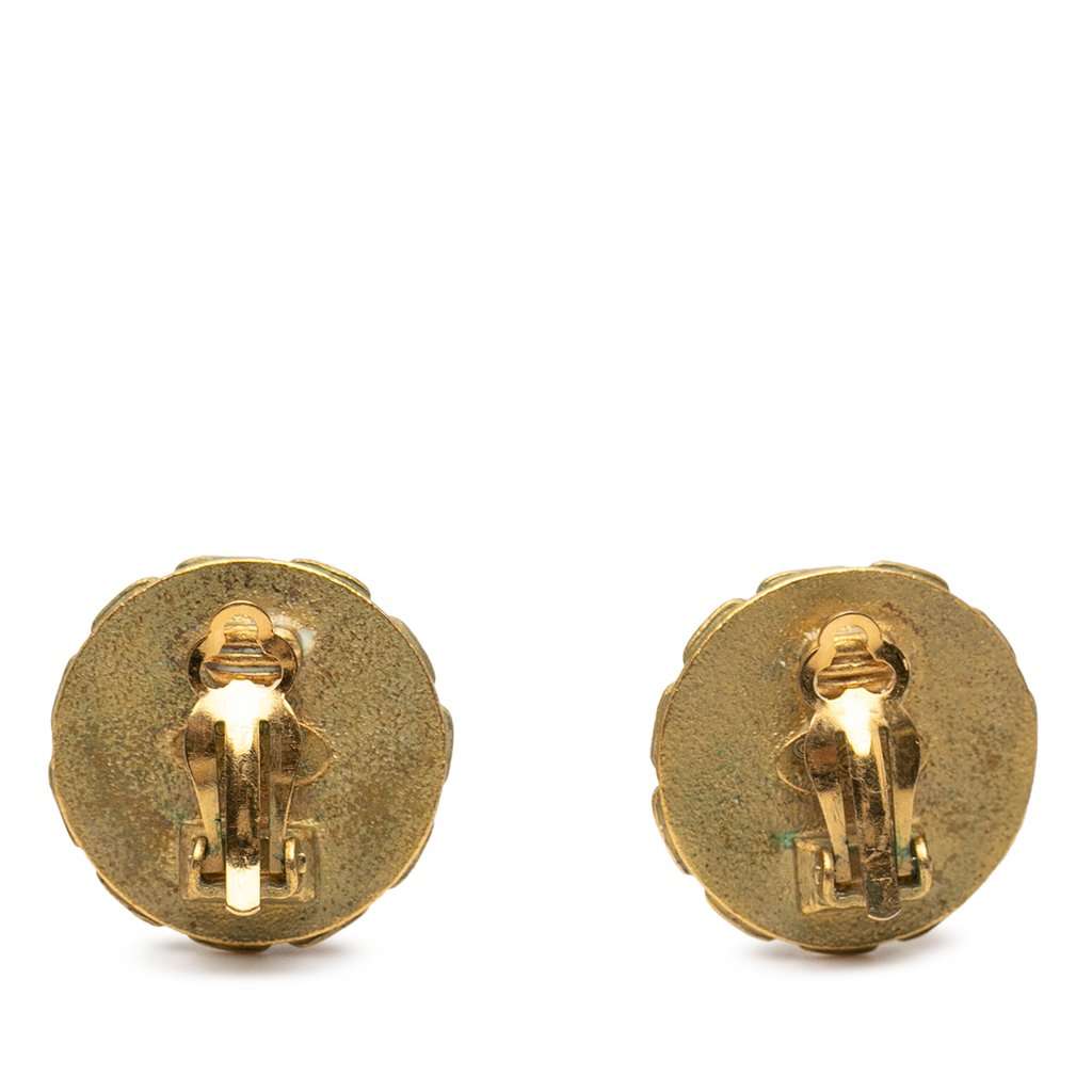 Chanel CC Gold Plated Enamel Round Clip On Earrings Gold Metal Very good condition - Back View