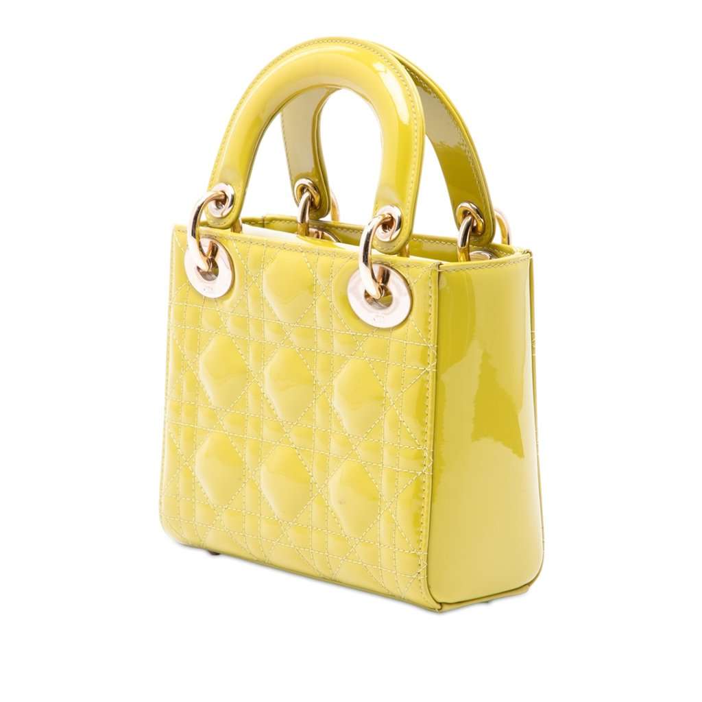 Dior Mini Patent Cannage Lady Dior Yellow Leather Very good - Back View