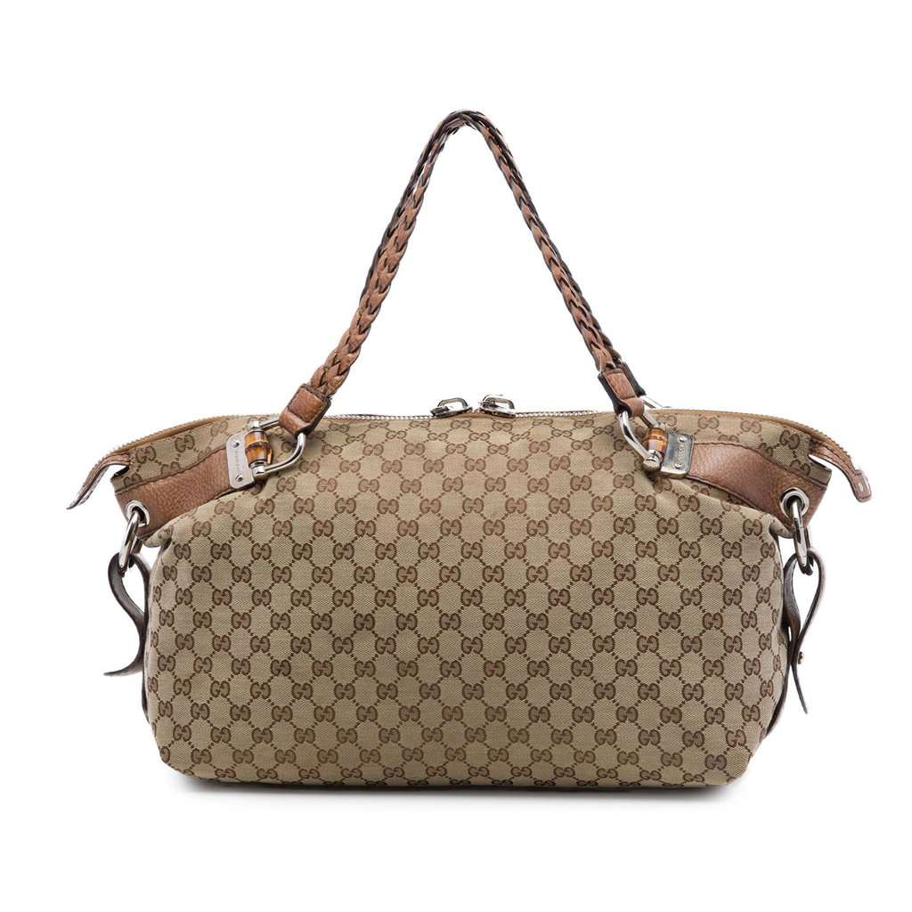 Gucci Medium GG Canvas Bamboo Bar Tote Beige Very good condition - Front View