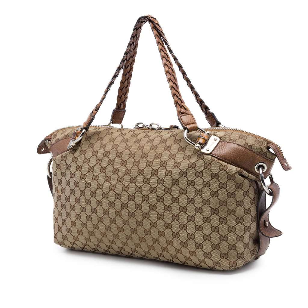 Gucci Medium GG Canvas Bamboo Bar Tote Beige Very good condition - Back View