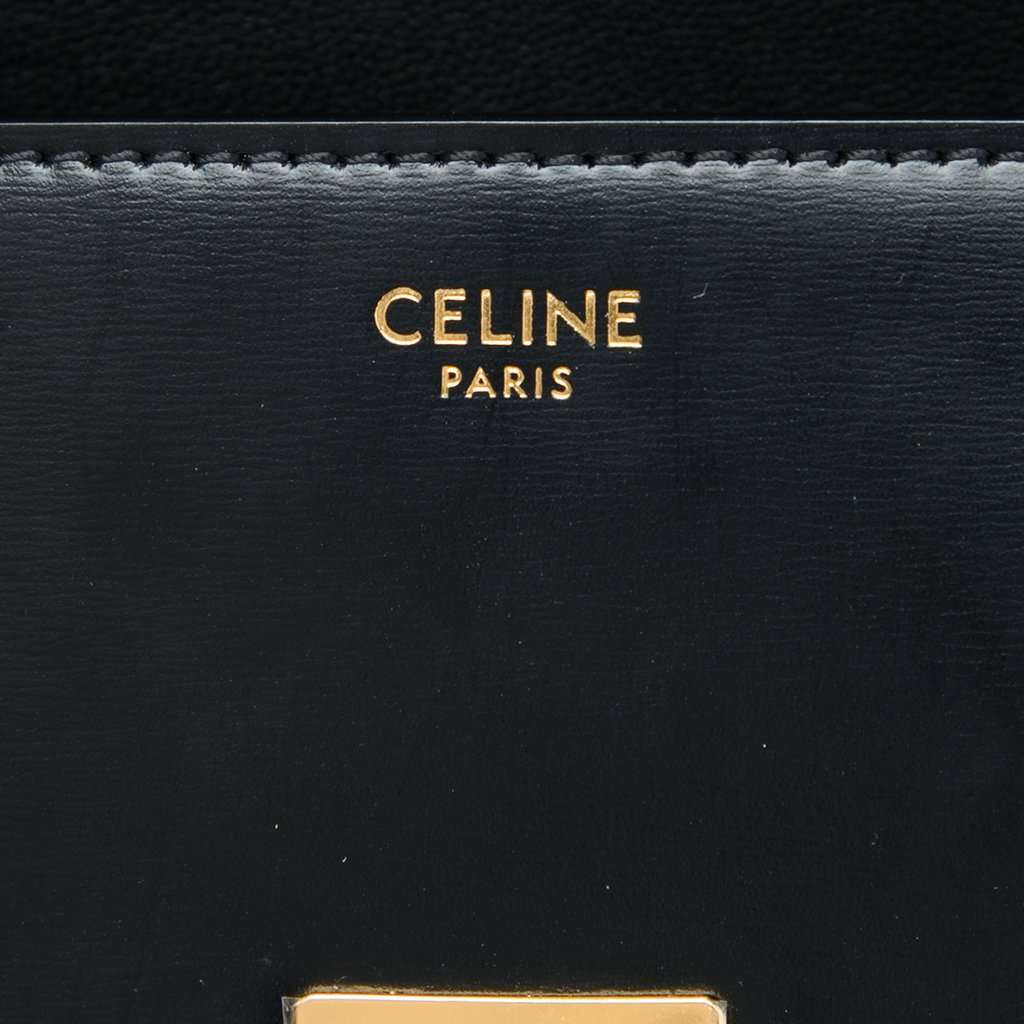 Celine Shiny Calfskin Triomphe Claude Shoulder Bag Black Leather Very good - Box View