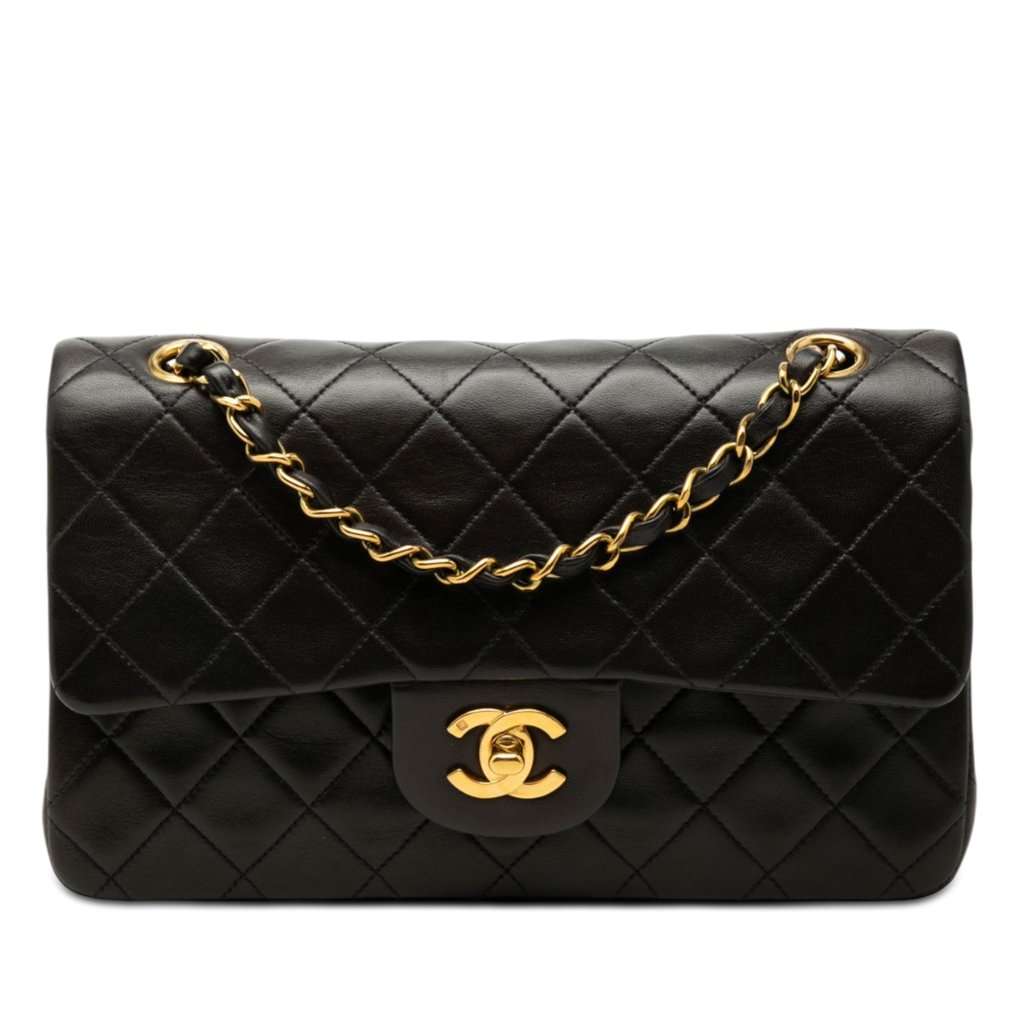Chanel Small Classic Lambskin Double Flap Black Leather Very good condition - Front View