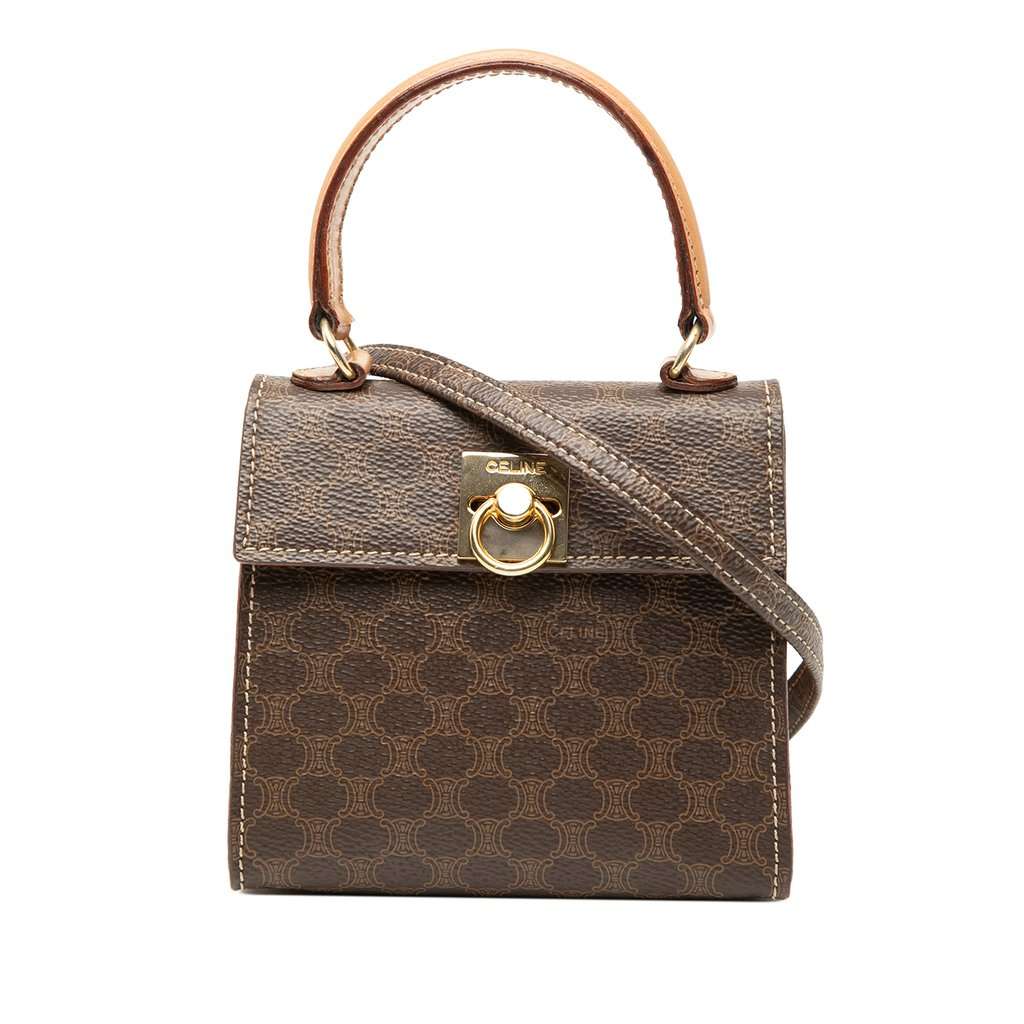 Celine Mini Macadam Coated Canvas Top Handle Bag Brown Very good - Front View