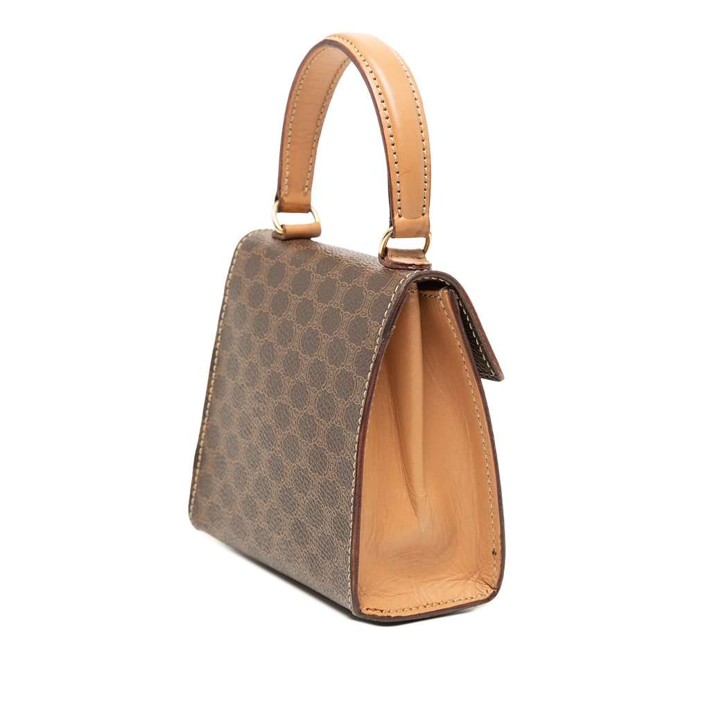 Celine Mini Macadam Coated Canvas Top Handle Bag Brown Very good - Back View