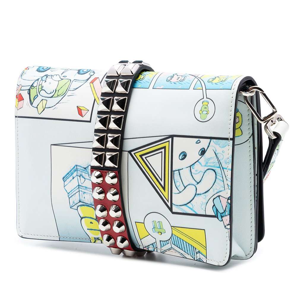 Prada Comic Print Studded Leather Elektra Clutch White Leather Very good condition - Back View