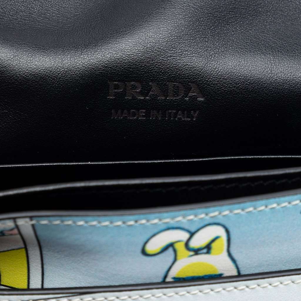 Prada Comic Print Studded Leather Elektra Clutch White Leather Very good condition - Box View