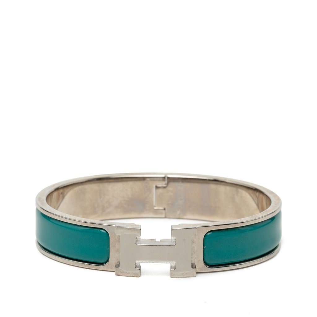 Hermès Narrow Enamel Clic H Bracelet PM Blue Very good - Front View