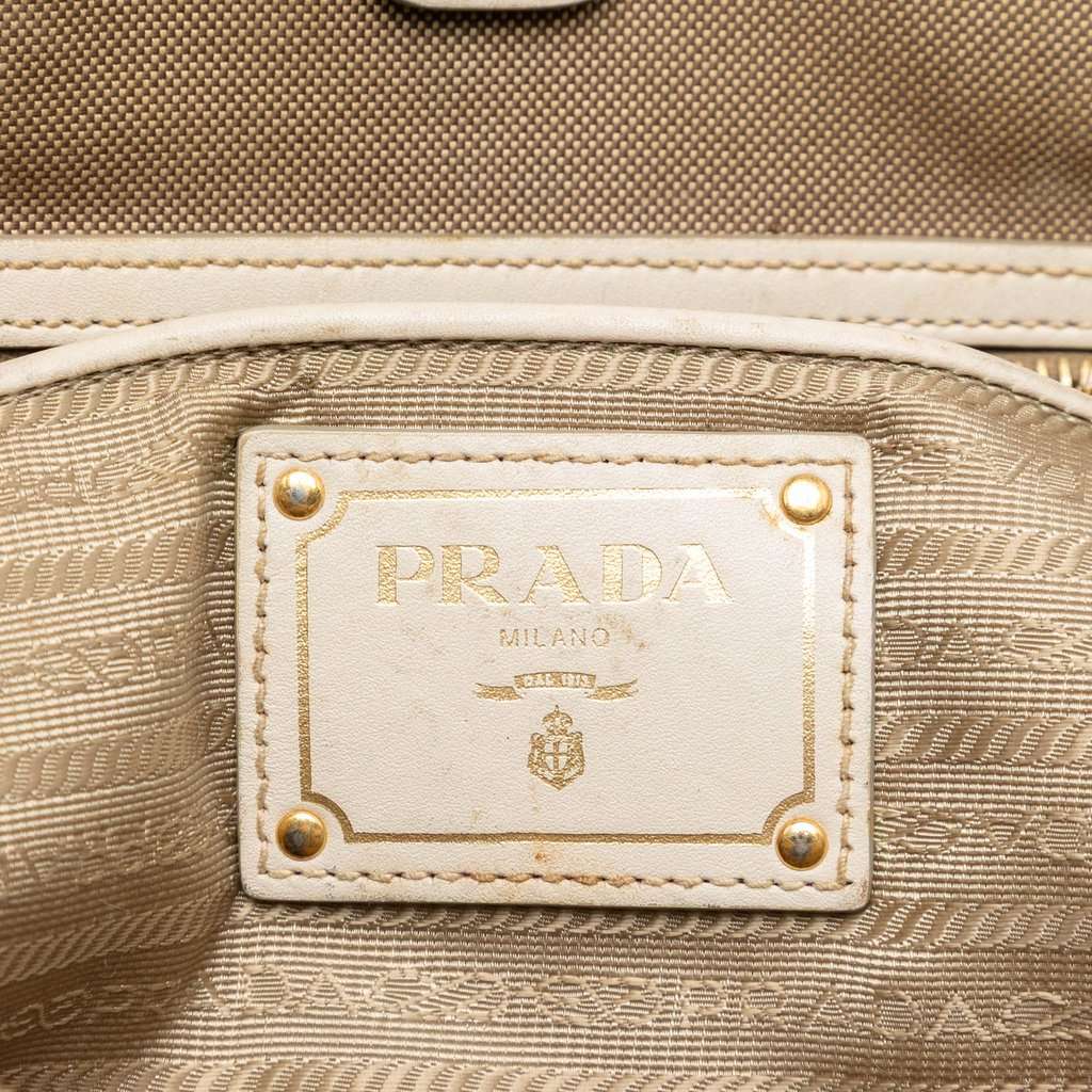 Prada Canvas Canapa Logo Bow Satchel Beige Very good condition - Box View