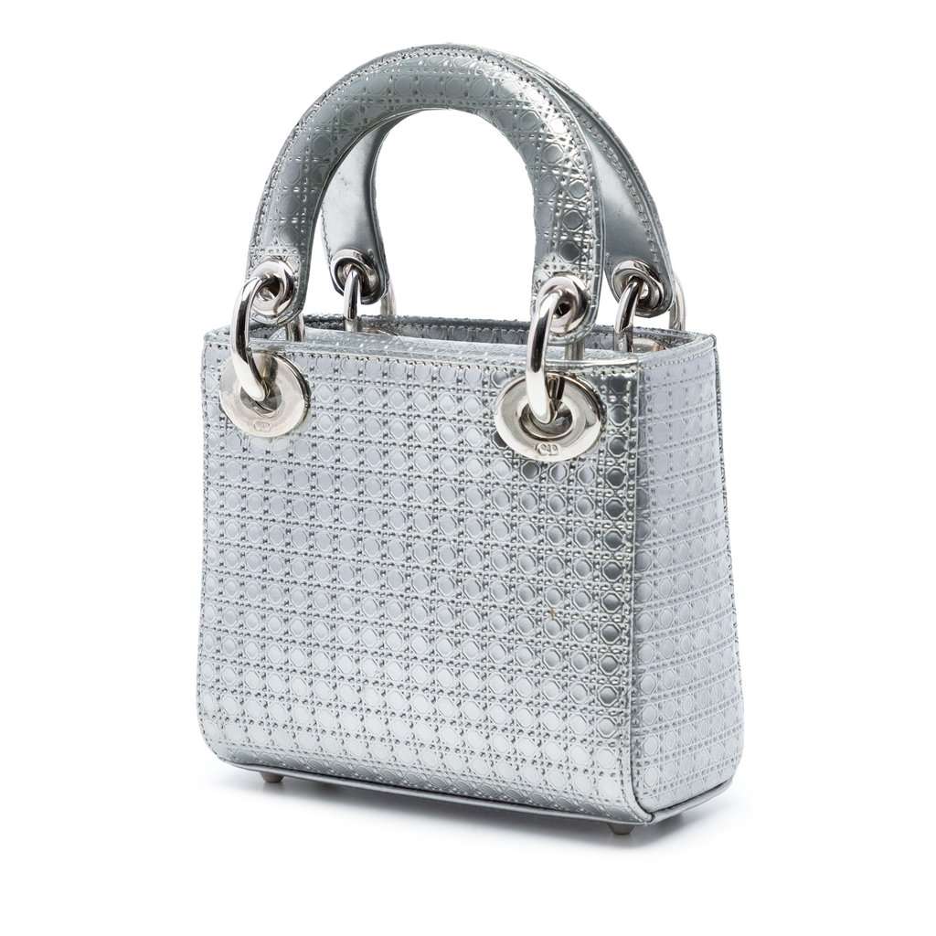 Dior Micro Metallic Patent Microcannage Lady Dior Silver Leather Very good - Back View