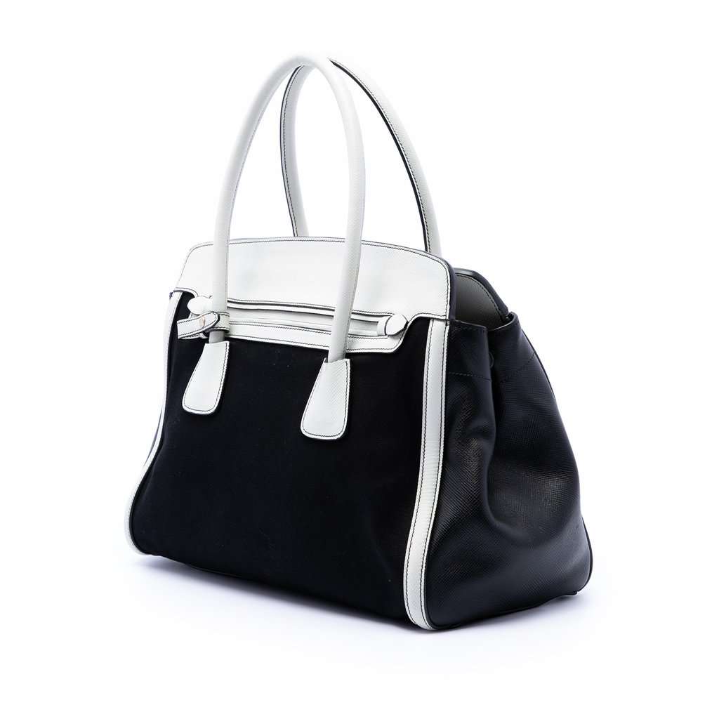 Prada Bicolor Saffiano Cuir Trimmed Canvas Satchel Black Very good - Back View