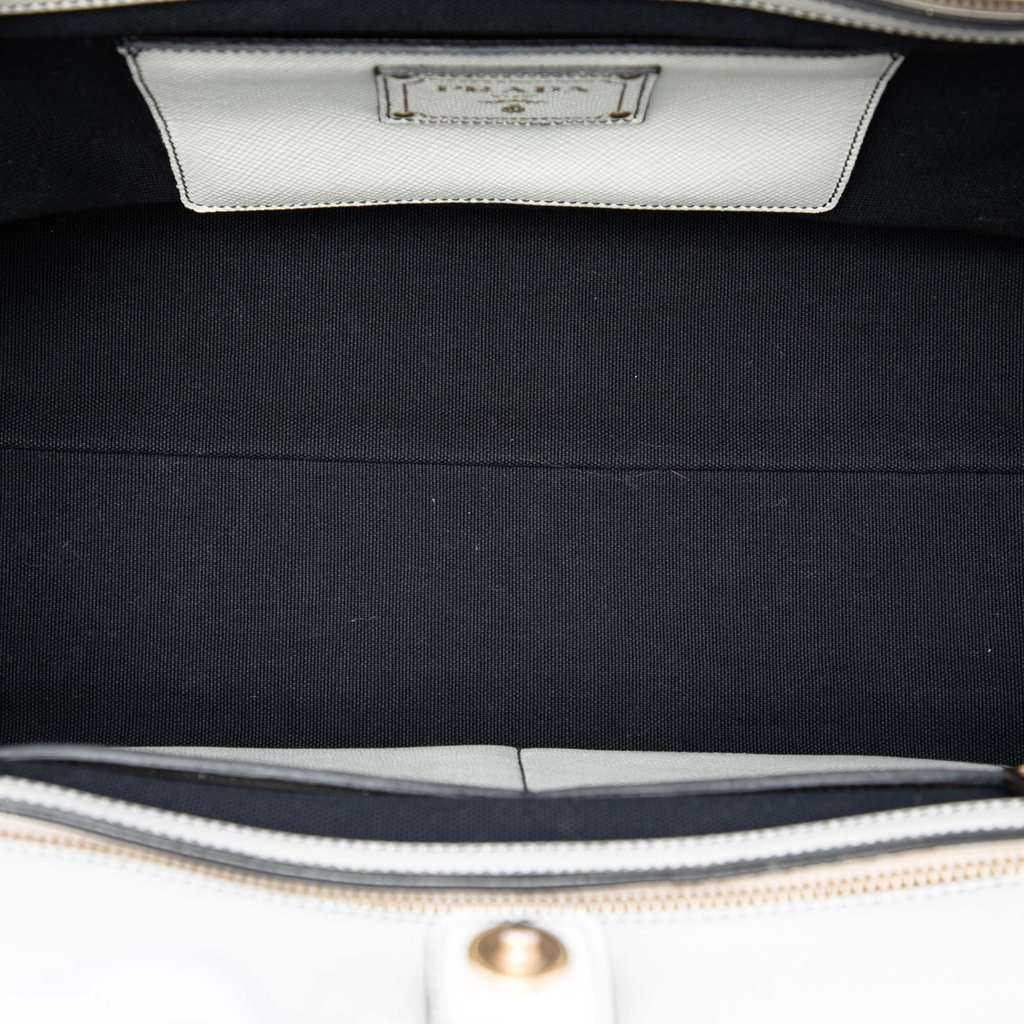 Prada Bicolor Saffiano Cuir Trimmed Canvas Satchel Black Very good - Model View