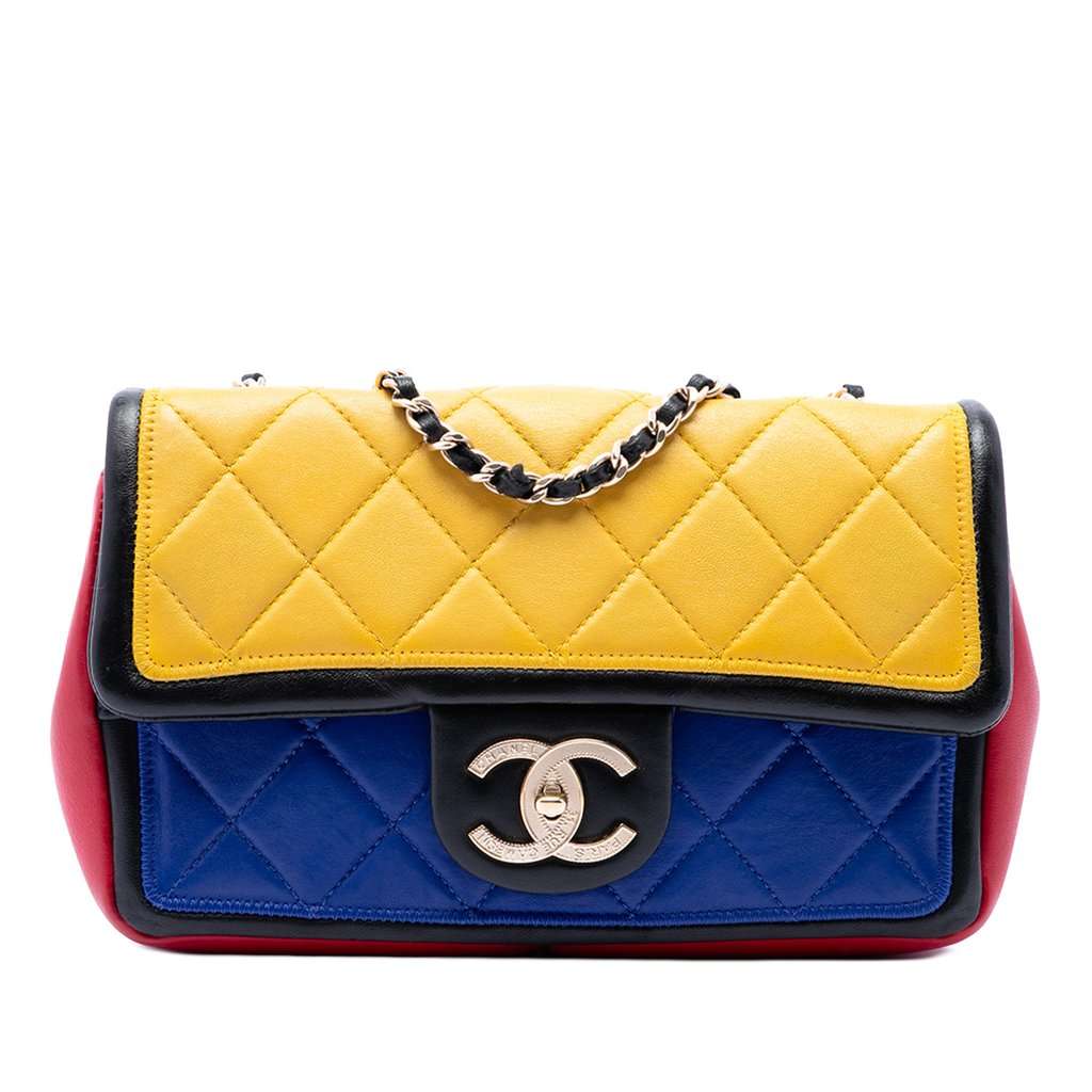 Chanel Mini Tricolor Lambskin Graphic Flap Yellow Leather Very good condition - Front View