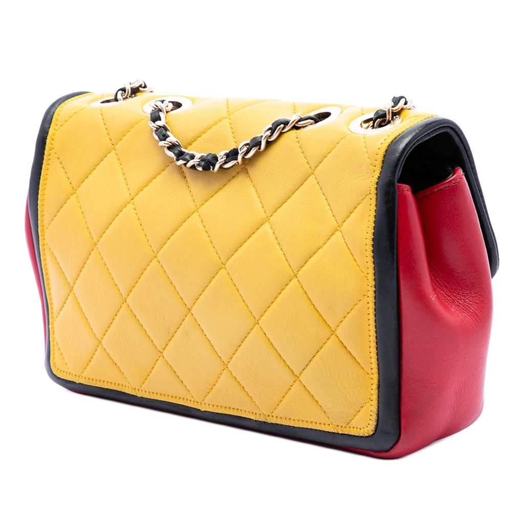 Chanel Mini Tricolor Lambskin Graphic Flap Yellow Leather Very good condition - Back View