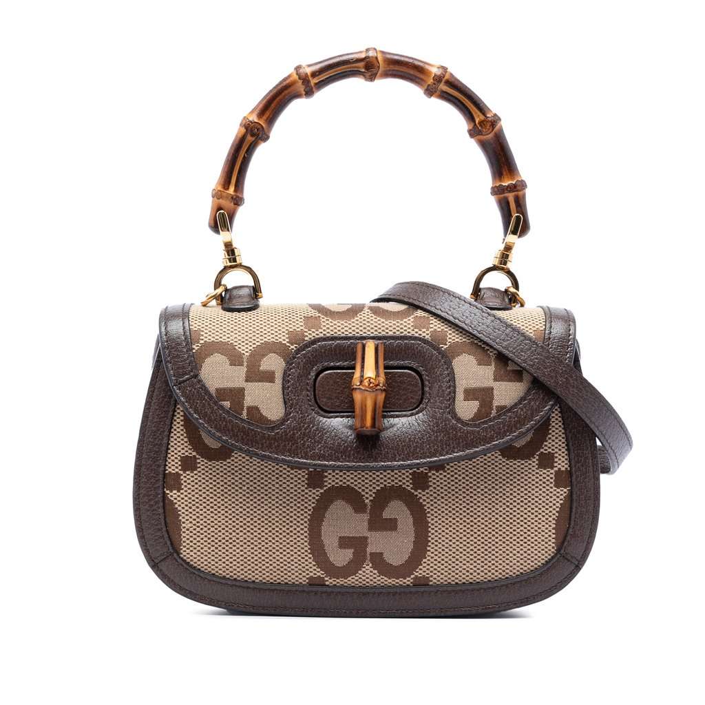 Gucci Small Jumbo GG Canvas Bamboo 1947 Top Handle Bag Beige Very good condition - Front View