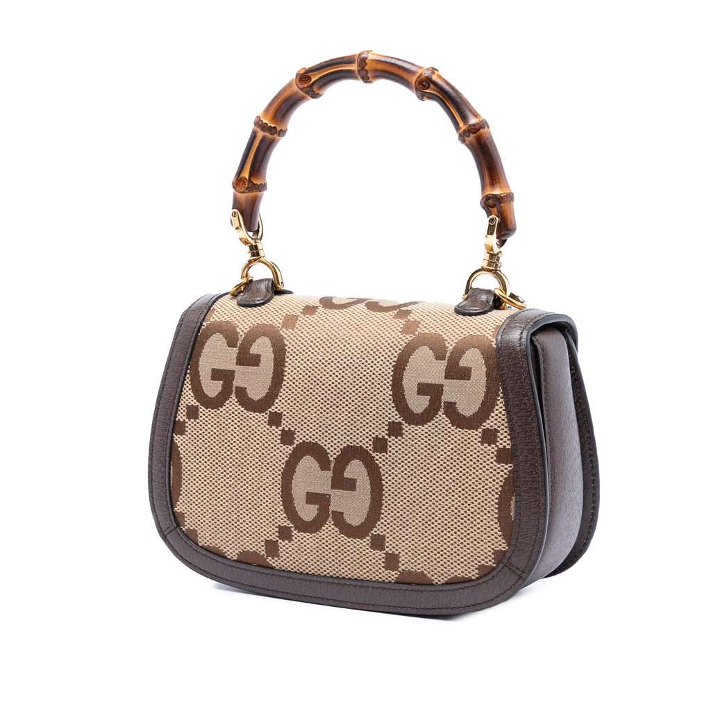 Gucci Small Jumbo GG Canvas Bamboo 1947 Top Handle Bag Beige Very good condition - Back View