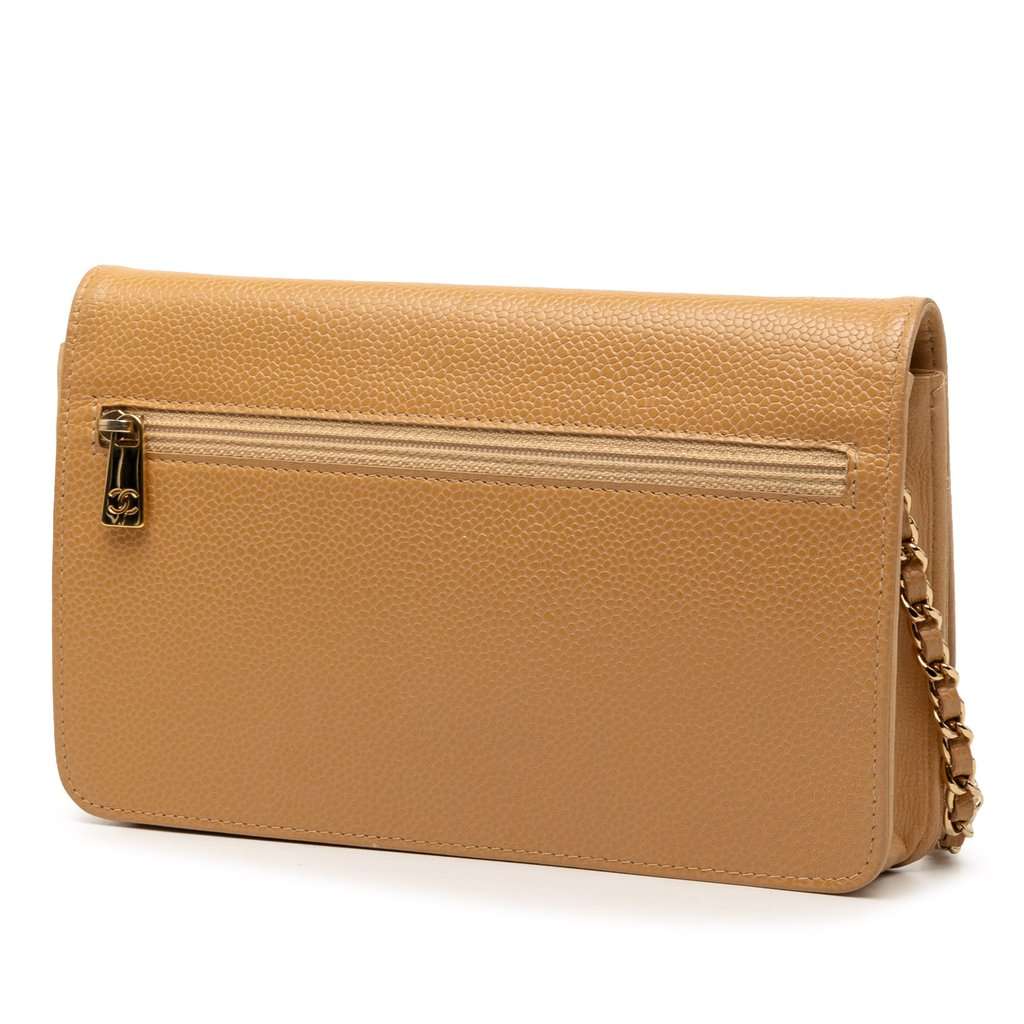 Chanel CC Caviar Wallet On Chain Beige Leather Very good condition - Back View
