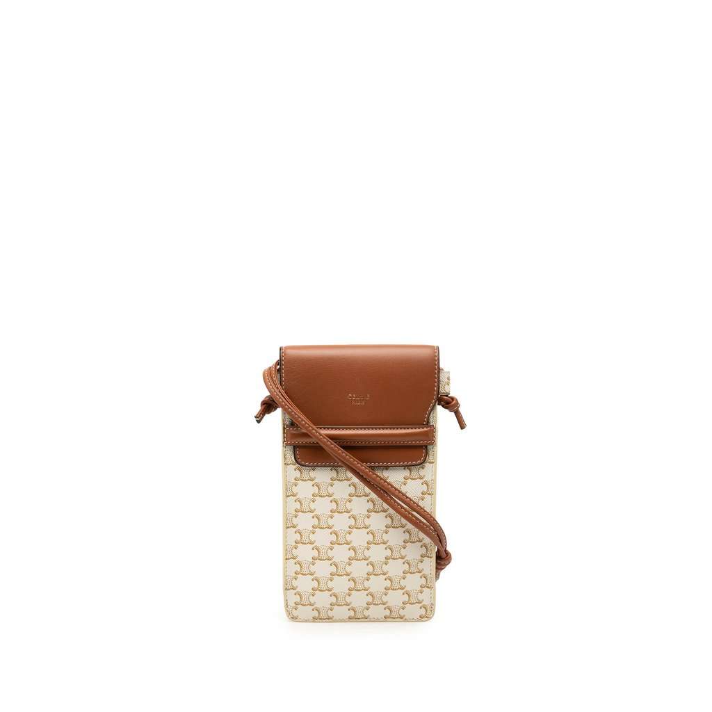Celine Triomphe Coated Canvas Phone Pouch Flap Crossbody White Very good condition - Front View