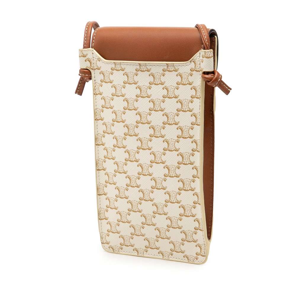 Celine Triomphe Coated Canvas Phone Pouch Flap Crossbody White Very good condition - Back View
