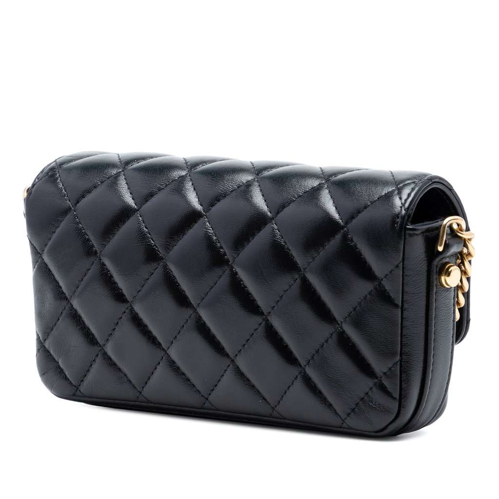 Chanel Quilted Lambskin Giant CC Flap Phone Holder with Chain Black Leather Very good condition - Back View
