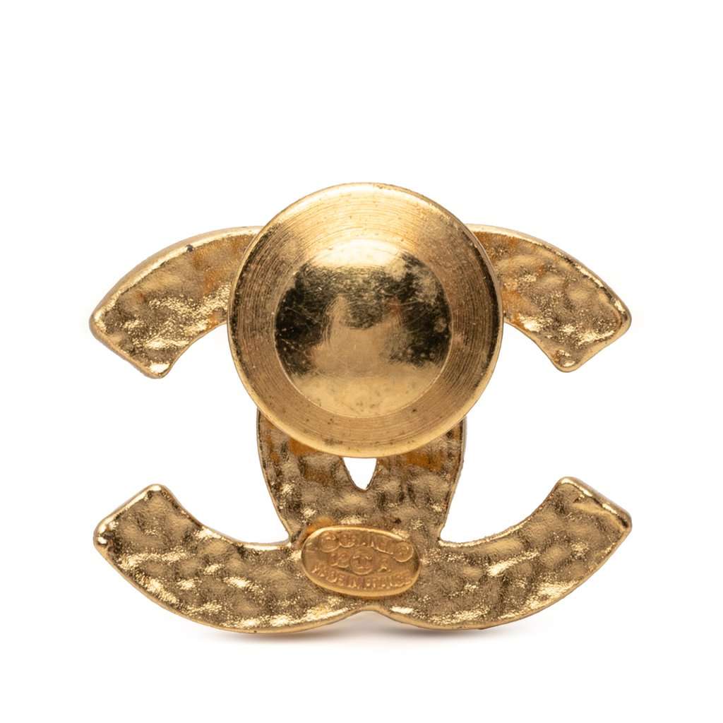 Chanel CC Gold Plated Enamel Pin Brooch Gold Metal Very good condition - Back View