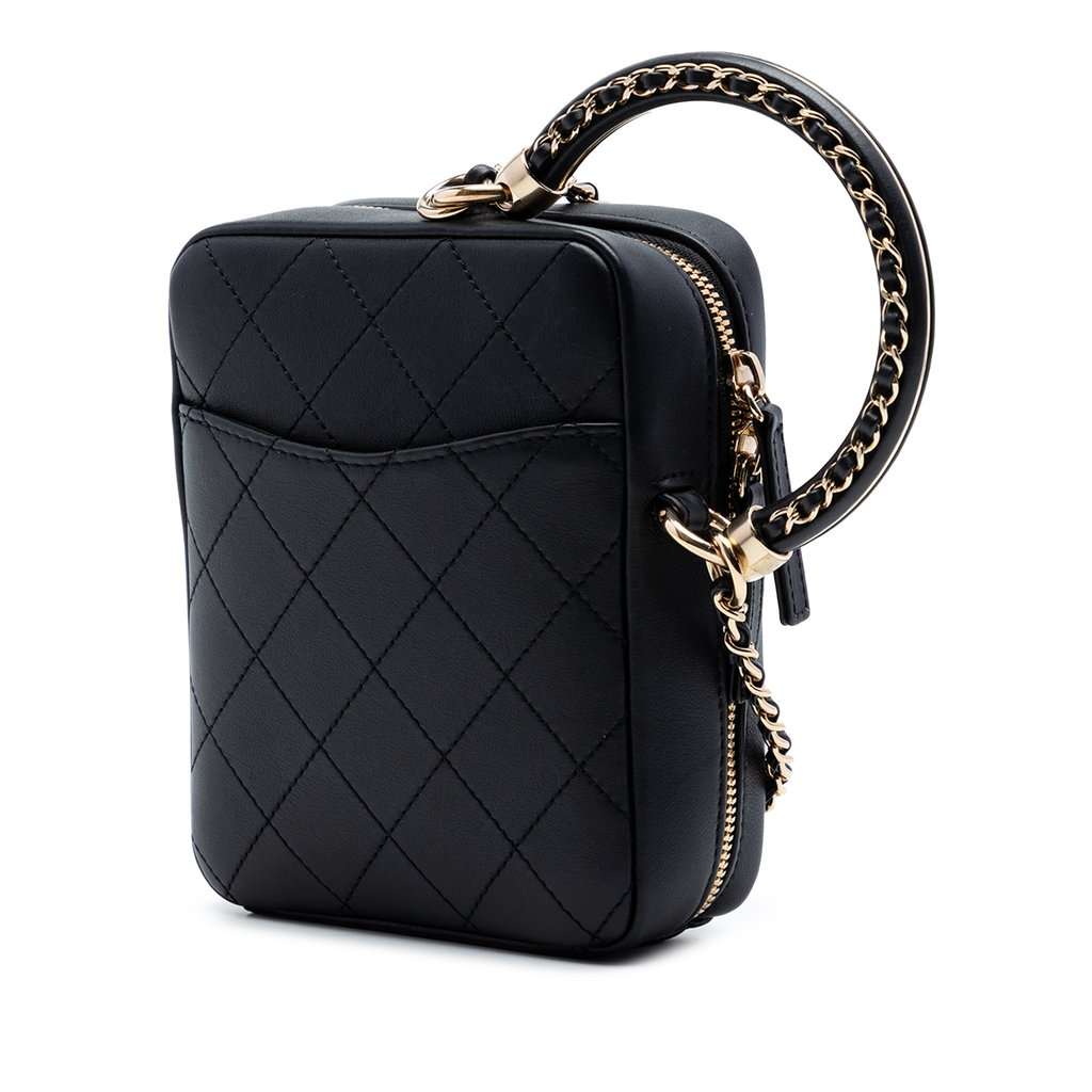 Chanel Calfskin Stitched Cup Of Tea Vanity Case Black Leather Very good condition - Back View